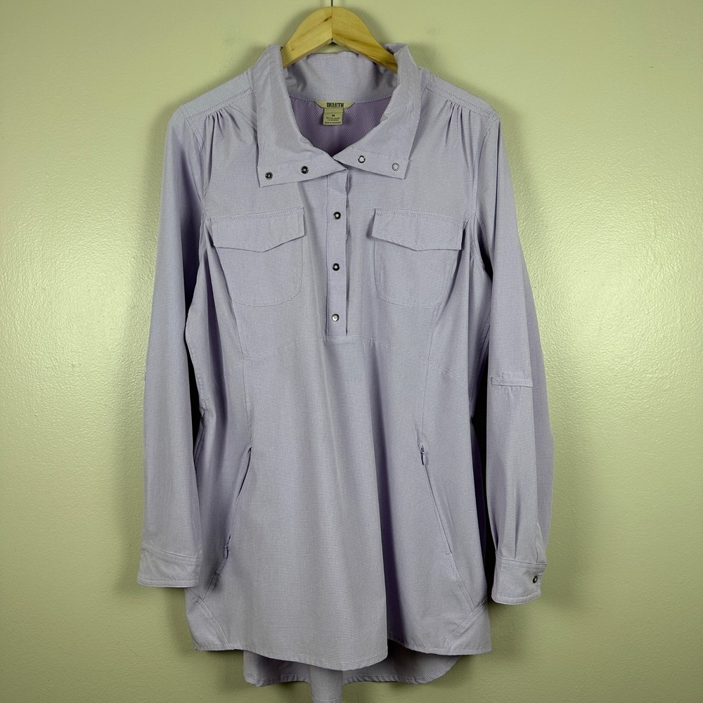 Duluth Trading Co Women's Medium Tunic Lavender Snap Front Hiking Shirt Outdoors